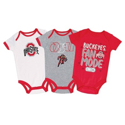 NCAA Ohio State Buckeyes Baby Boys' 3pk Fan Mode Bodysuit Set - 3-6M