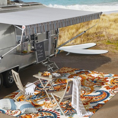 Paisley Orange and Multicolor Synthetic 4' x 6' Reversible Area Rug