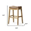 HomeRoots 31" Brown and Natural Faux Leather and Solid Wood Backless Bar Height Bar Chair - 3 of 4
