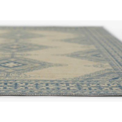 Ivory and Blue Medallion Wool Blend Area Rug 2' x 3'