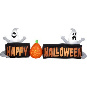 Gemmy Lightshow Airblown Inflatable Micro Lights Sign Happy Halloween w/Ghosts and JOL Scene (White), 3 ft Tall - 1 of 2