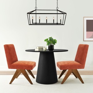 3-Piece Black Round Concrete Table Set, 35" Manufactured Black Round Dining Room Table with 2 Upholstered Chairs, Accent Table Set-Maison Boucle - 1 of 4