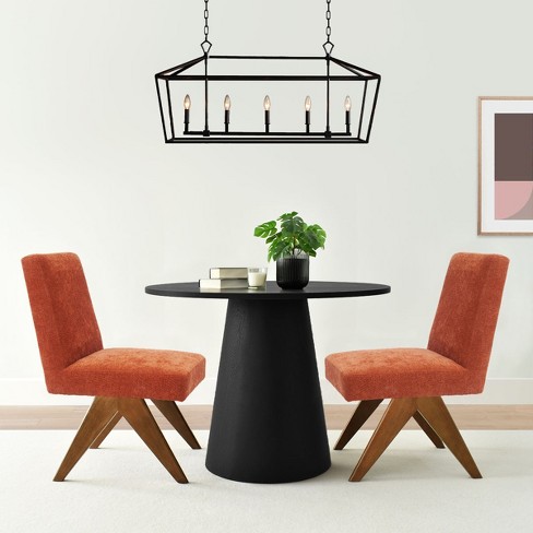 3-Piece Black Round Concrete Table Set, 35" Manufactured Black Round Dining Room Table with 2 Upholstered Chairs, Accent Table Set-Maison Boucle - image 1 of 4