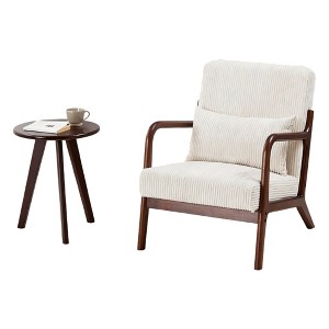 TiramisuBest Mid-Century Accent Chair & Coffee Table Set,Vintage Luxury Design, Beige Leisure Chair & Walnut-Tone Table for Living or Bedroom - 1 of 4