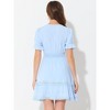 INSPIRE CHIC Women's V Neck Smocked Elastic Waist Short Sleeve Boho Crochet Trim Mini Dress - 4 of 4
