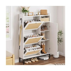 Whizmax 3-Drawer Rattan Shoe Cabinet, Narrow Entryway Storage with Adjustable Shelves, for Hallway, Living Room - 1 of 4
