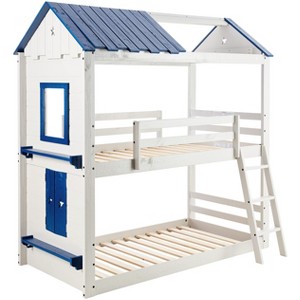 Donco Kids Star Gazer Twin Over Twin Grey & Blue House Bunkbed - 1 of 4