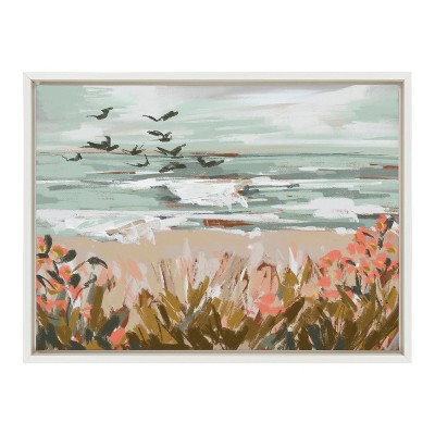 18" x 24" White Framed Coastal Watercolor Canvas Art