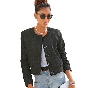 Women's Round Neckline Tweed Jacket - LASCANA - 1 of 4
