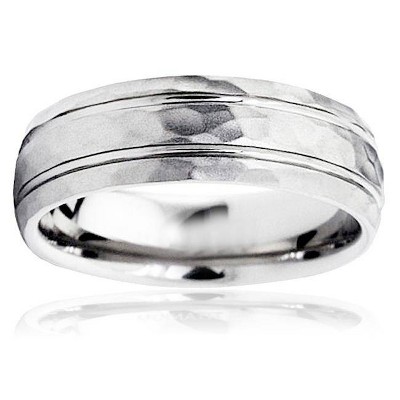 Pompeii3 Hammered 6mm Mens Wedding Band 10K White Gold