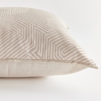 Beige Geometric Jacquard 24" Square Indoor/Outdoor Pillow