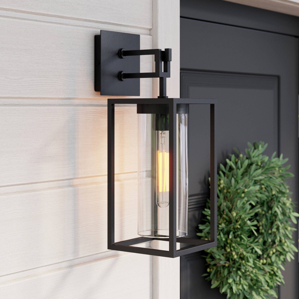 Photos - Chandelier / Lamp Sedona Outdoor Wall Sconce Light Fixture Black/Clear - Nathan James: Moder