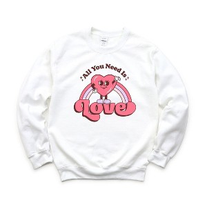 Simply Sage Market Women's Graphic Sweatshirt All You Need Is Love Heart Rainbow - 1 of 3