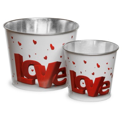 Valentine Motif Tin Pots Red/White 2pk - National Tree Company