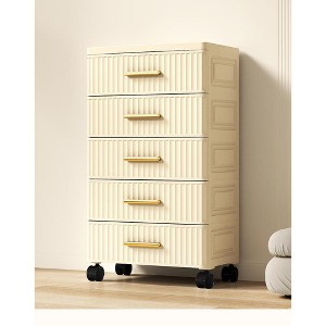 5 layers Plastic Multifunctional Drawer Storage Cabinet Bedside Table Living Room Snack Children'S Toys Books Clothes Storage Cabinet Cream Color - 1 of 4
