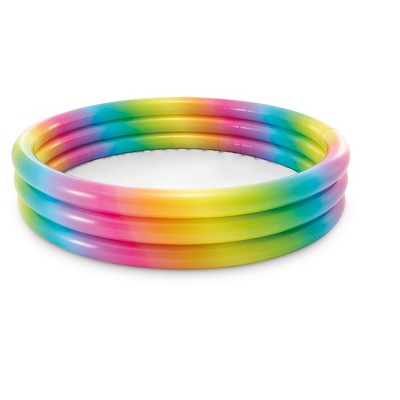 Intex 58449EP 15 Inch Rainbow Ombre 3 Ring Circular Inflatable Swimming Pool for Kids 2 years Old and Up with Repair Patch Included