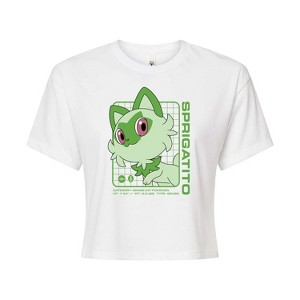 Women's - Pokémon - Sprigatito Stats Cropped Graphic T-Shirt - 1 of 4
