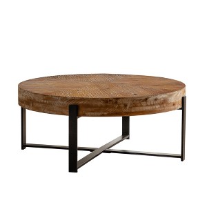Maliang 31.29" Modern Retro Splicing Round Coffee Table,Fir Wood Table Top with Cross Legs Base - 1 of 4