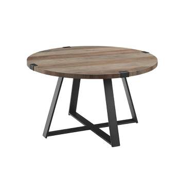 Wrightson Urban Industrial Faux Wrap Leg Round Coffee Table Gray Wash - Saracina Home