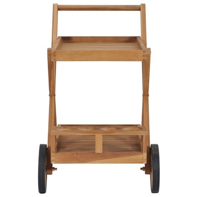 Medium Teak Wood Rectangular Bar Cart with Wine Rack