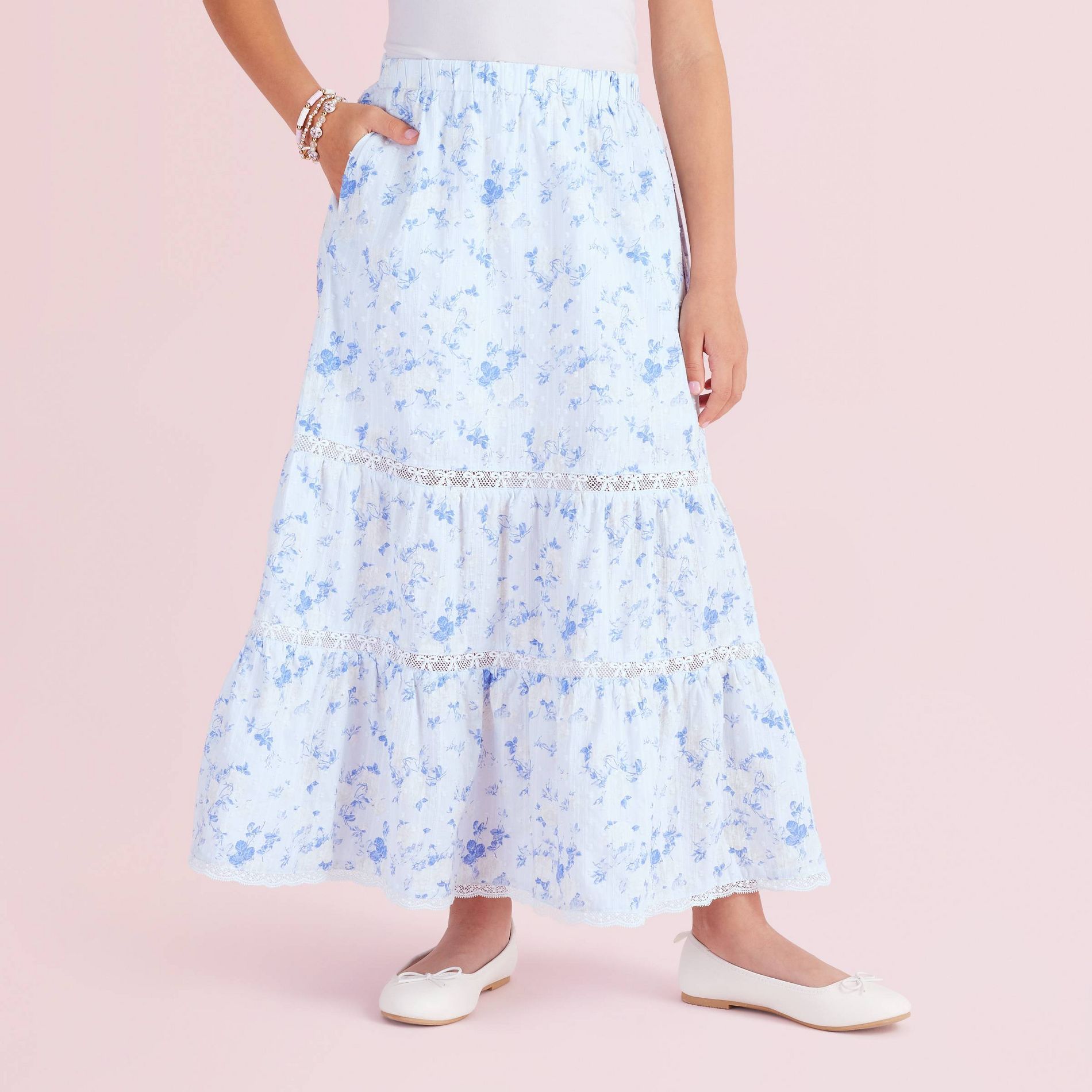 Girls' Isla Everblooming Rosettes Tiered Maxi Skirt - LoveShackFancy x Target Blue
