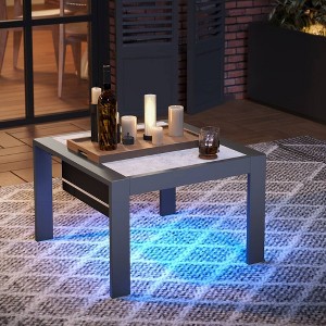 Bestier Aluminum Outdoor Coffee Table with Marble-Patterned Top&Built-In LED Light – Corrosion Resistance Patio Side Table with Waterproof Bag Pocket - 1 of 4