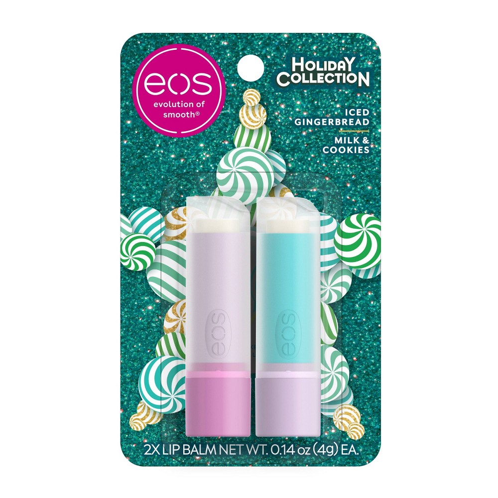 Photos - Lipstick & Lip Gloss E.O.S. eos Holiday Lip Balm Stick - Iced Gingerbread + Milk & Cookies - 2pk 