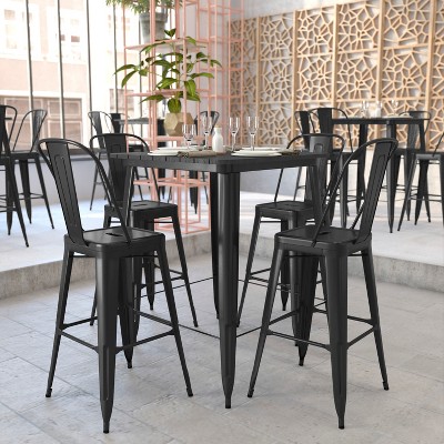 Black Steel and Poly Resin Indoor/Outdoor Bar Height Table