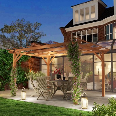 Large Dark Brown Fir Wood Outdoor Pergola with Canopy