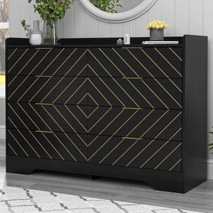 Resenkos Modern 8 Drawer Double Dresser for Bedroom, Wooden Bedroom Furniture Chest of Drawers, Black - 1 of 4