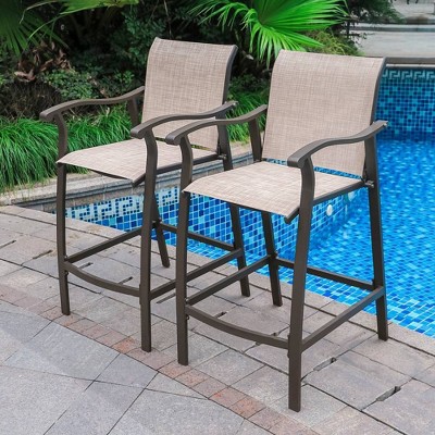 Beige Aluminum Outdoor Counter Height Bar Stools Set of 2
