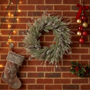 24" Christmas Pine Wreath Pinecone & Greenery Holiday Door Decoration Pre-Lit or Natural Style for Festive Home Decor FBA shipment - 1 of 4