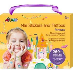 Avenir Nail Stickers and Tattoos – Princess, Includes 3 Sheets with 260+ Designs, Ages 3 And Up - 1 of 4