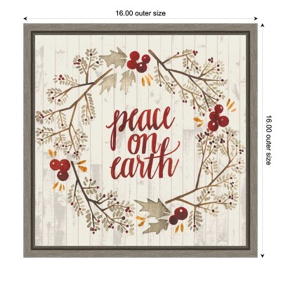 Rustic Christmas Wreath Peace on Earth Canvas Print