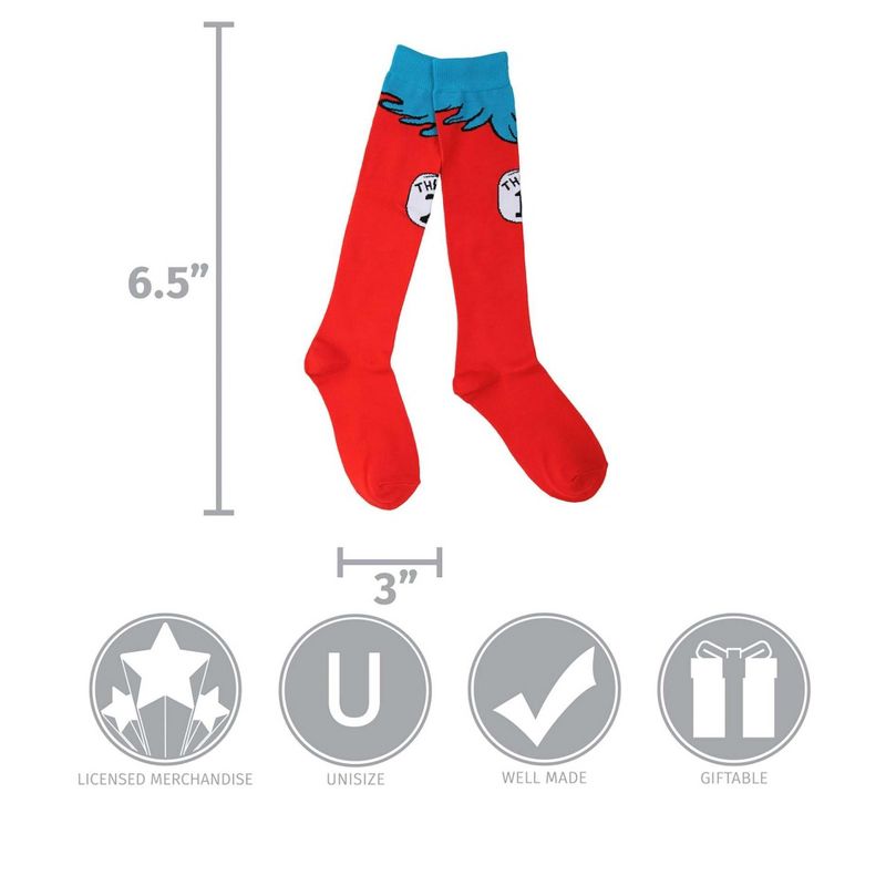 HalloweenCostumes.com One Size Fits Most  Dr. Seuss Thing 1 & Thing 2 Costume Socks for Kids., White/Red/Blue, 5 of 6
