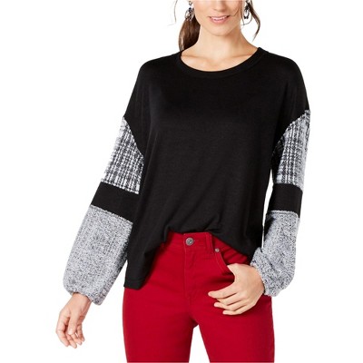 Style & Co. Womens Contrast Balloon-Sleeve Pullover Blouse