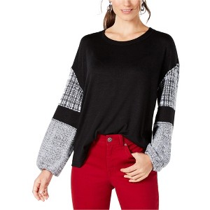 Style & Co. Womens Contrast Balloon-Sleeve Pullover Blouse