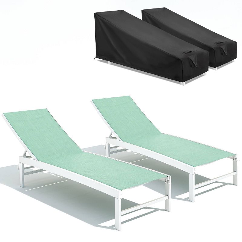 2pk Outdoor Aluminum Chaise Lounges with Covers - Light Green - Crestlive Products, 4 of 11