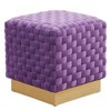 LeisureMod Myrtle 19" Square Weave Design Velvet Ottoman With Gold Base - 2 of 4