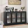 4 Fluted Glass Door Sideboard, Modern Buffet Cabinet with Display Shelves & Coffee Bar, 55" Storage Console for Multiple Rooms, Black - 2 of 4