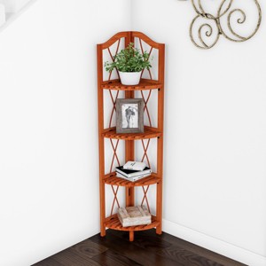 Hastings Home 4-Shelf Foldable Corner Display Bookcase - Brown - 1 of 4