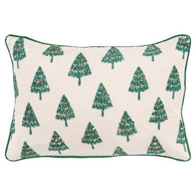 14"x20" Oversize Poly Filled Trees Lumbar Throw Pillow Green - Rizzy Home