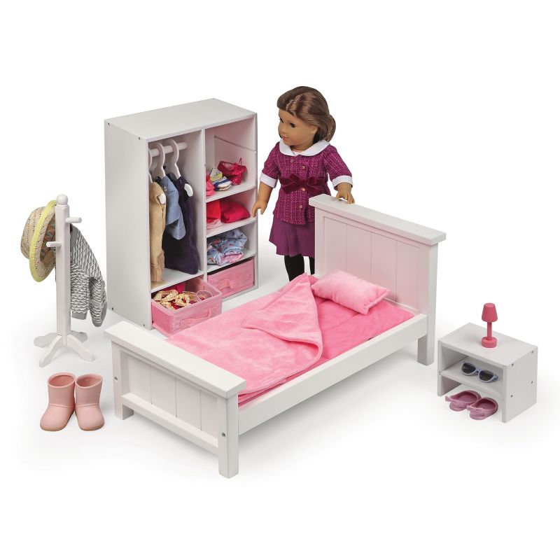 Bedroom Furniture Set for 18" Dolls - White/Pink, 5 of 7