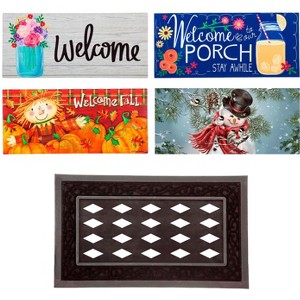 Evergreen Indoor Outdoor Doormat Bundle Set of 5 - Frame and 4 Welcome Seasonal Inserts Pumpkins Lemonade Snowman Floral - 1 of 4