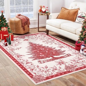 Christmas Tree Print Doormat, Non-Slip Washable Ultra-Thin Rug for Entryway, Kitchen, Bathroom and Bedside - 1 of 4