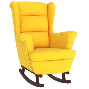 vidaXL Yellow Velvet Rocking Chair with Solid Rubber Wood Legs - Comfortable Seating for Living Room - 1 of 4