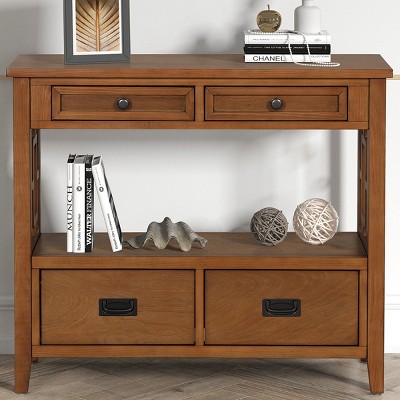 FURNIinspire Console Tables Farmhouse Wood Console Table, Entry Sofa Table with Drawer, Console Table for Entryway, Brown, 13"*36"*31.5"
