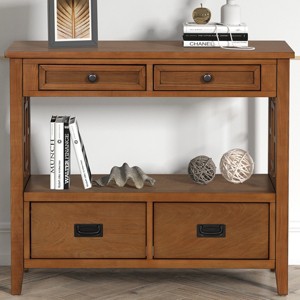 FURNIinspire Console Tables Farmhouse Wood Console Table, Entry Sofa Table with Drawer, Console Table for Entryway, Brown, 13"*36"*31.5" - 1 of 4