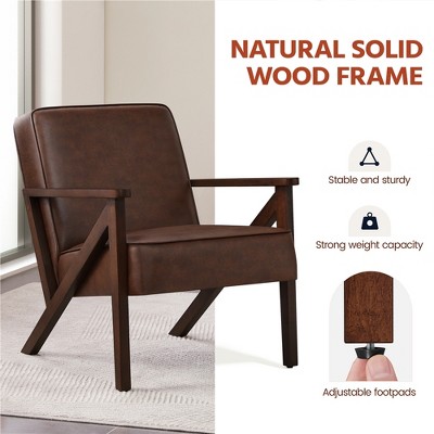 Dark Brown Faux Leather Mid-Century Modern Accent Chair