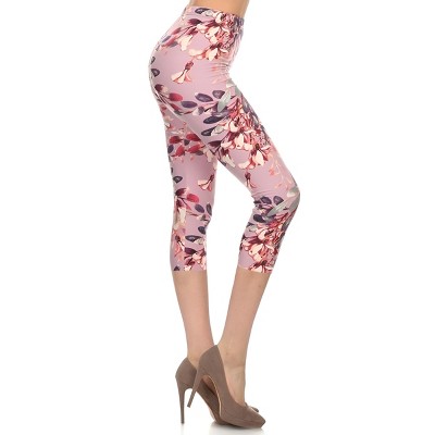 Slickblue Floral Multi-Color Print Cropped Capri Leggings, Banded High Waist, Fitted Style, Stretch Fabric, One Size